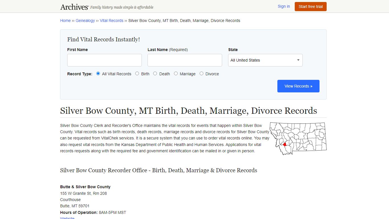 Silver Bow County, MT Birth, Death, Marriage, Divorce Records