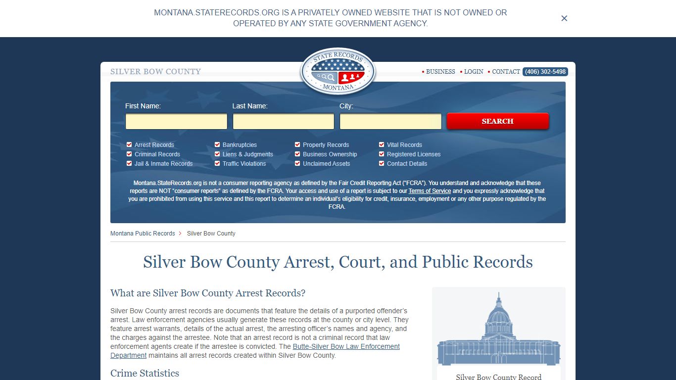 Silver Bow County Arrest, Court, and Public Records